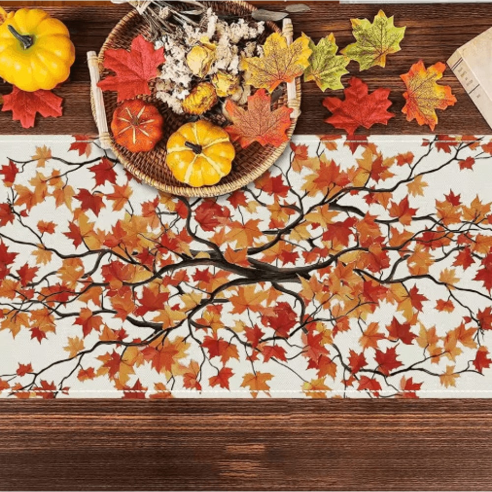 Maple Leaf Burlap Table Runner Rustic Autumn Farmhouse Table Decor 4