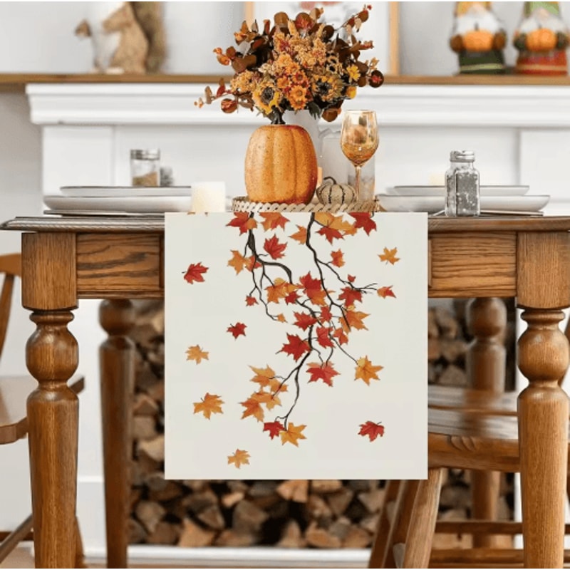 Maple Leaf Burlap Table Runner Rustic Autumn Farmhouse Table Decor 0