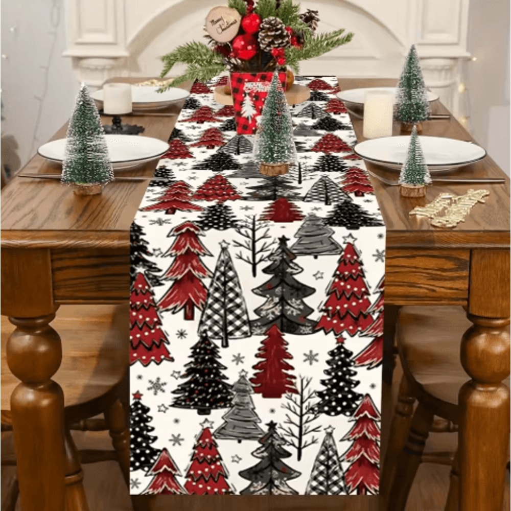 Retro Plaid Christmas Table Runner Cozy Winter Holiday Dining Decor Accent 3