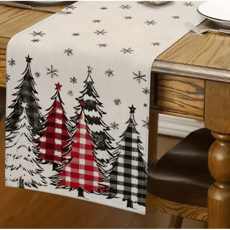 Retro Plaid Christmas Table Runner Cozy Winter Holiday Dining Decor Accent 0