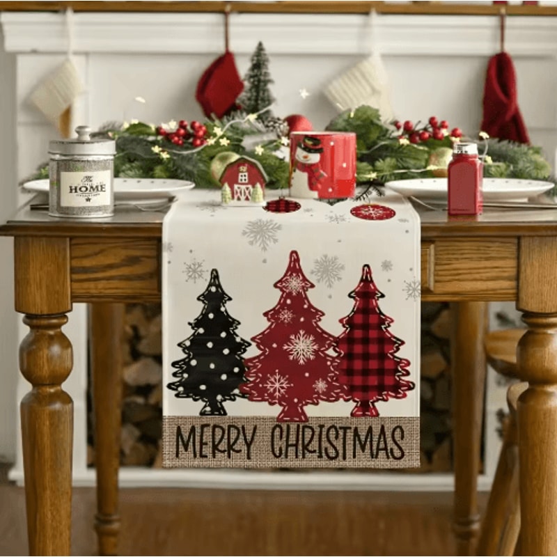 Retro Plaid Christmas Table Runner Cozy Winter Holiday Dining Decor Accent 8
