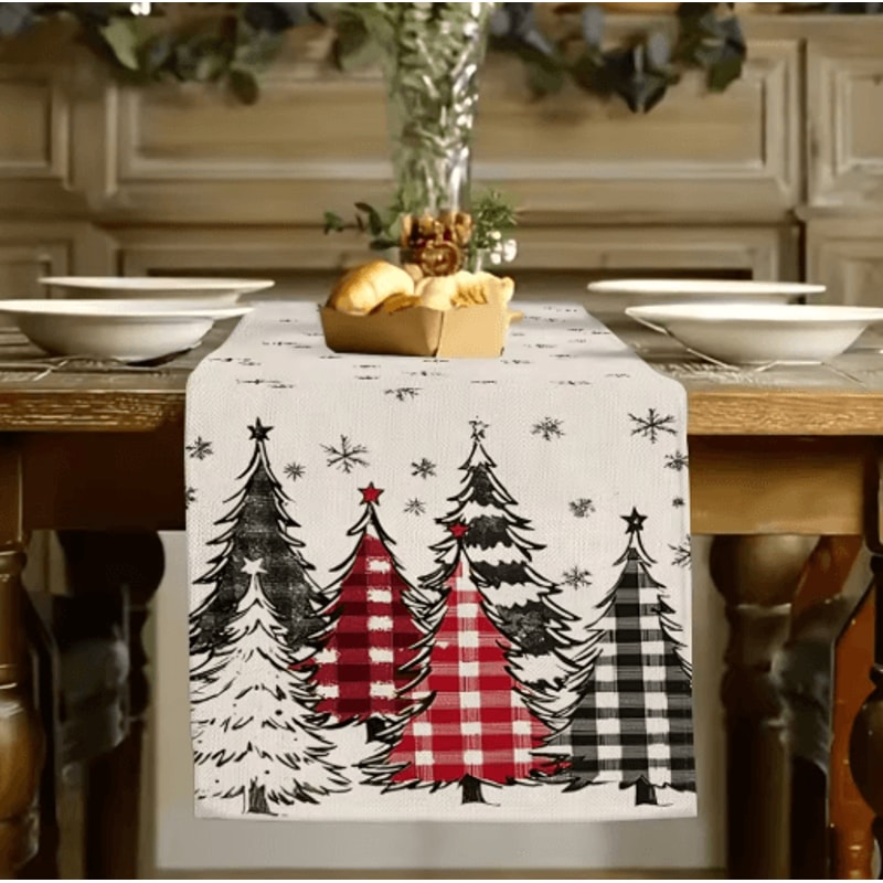 Retro Plaid Christmas Table Runner Cozy Winter Holiday Dining Decor Accent 9