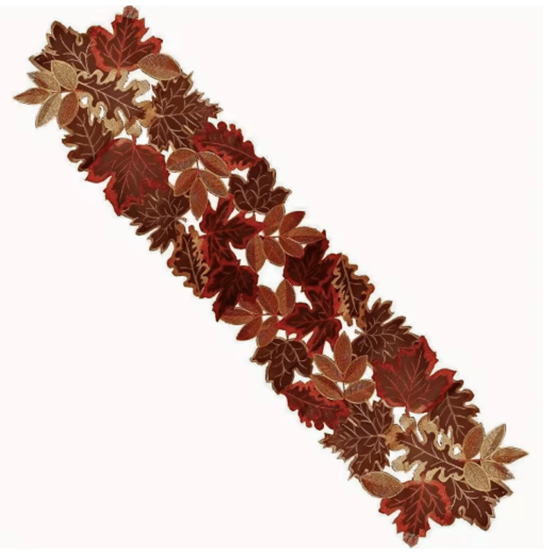Embroidered Maple Leaf Table Runner Rustic Autumn Farmhouse Thanksgiving Decor 1