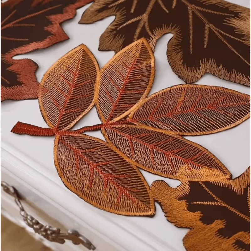 Embroidered Maple Leaf Table Runner Rustic Autumn Farmhouse Thanksgiving Decor 5