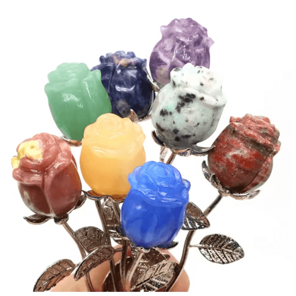 HandCarved Rose Quartz Crystal Rose Romantic Healing Gemstone Gift Home Decor 0