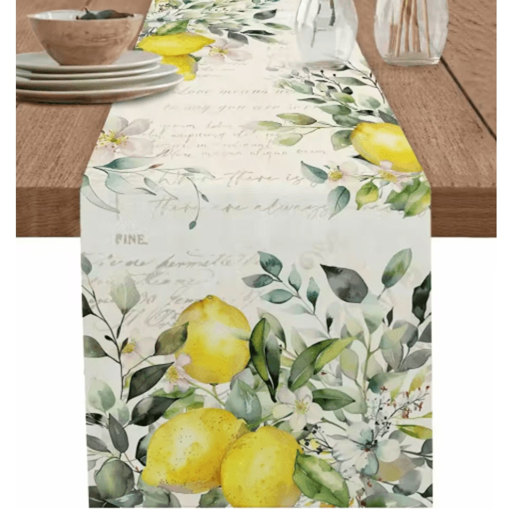Eucalyptus Lemon Linen Table Runner Fresh Floral Spring Farmhouse Table Decor 1