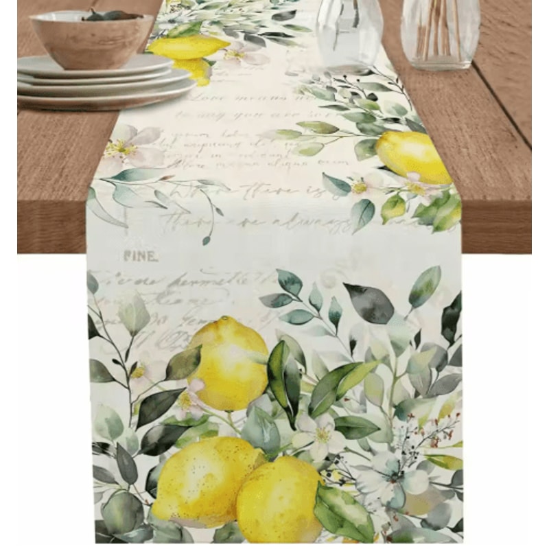 Eucalyptus Lemon Linen Table Runner Fresh Floral Spring Farmhouse Table Decor 1
