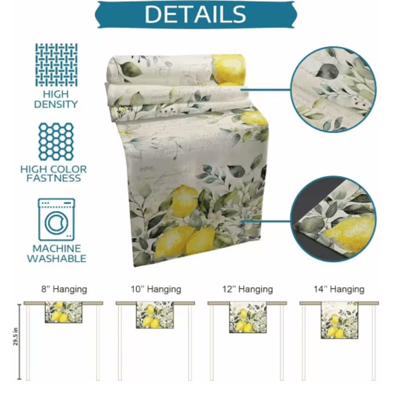 Eucalyptus Lemon Linen Table Runner Fresh Floral Spring Farmhouse Table Decor 2