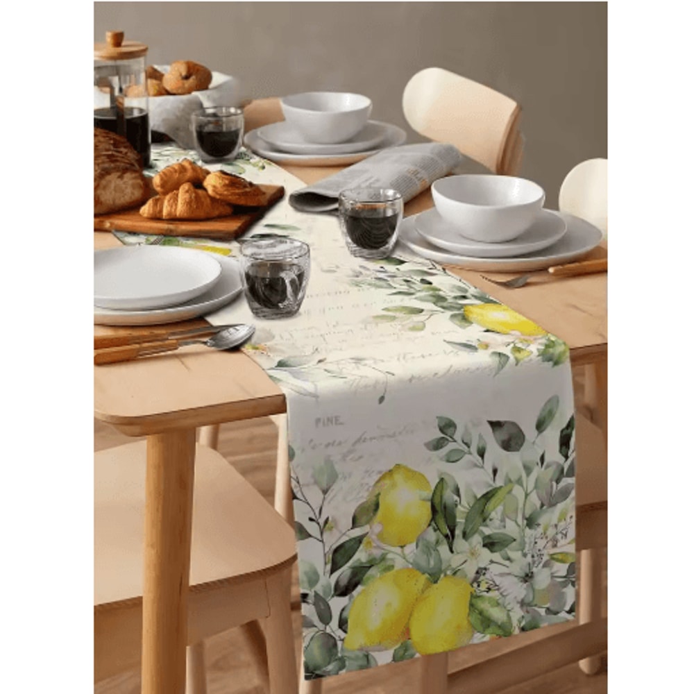 Eucalyptus Lemon Linen Table Runner Fresh Floral Spring Farmhouse Table Decor 3