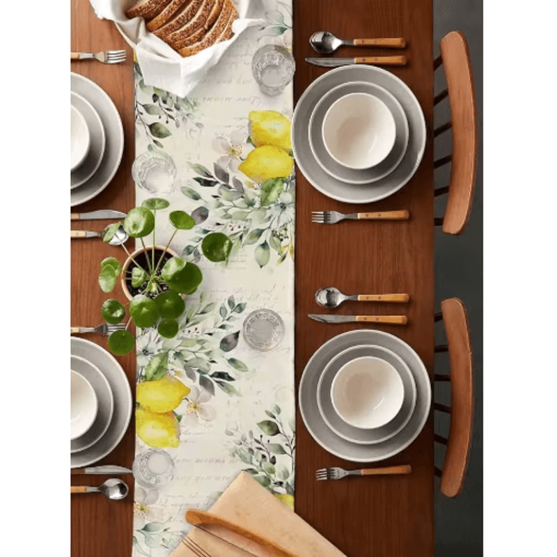 Eucalyptus Lemon Linen Table Runner Fresh Floral Spring Farmhouse Table Decor 5