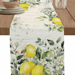 eucalyptus & lemon linen table runner – fresh floral spring farmhouse table decor