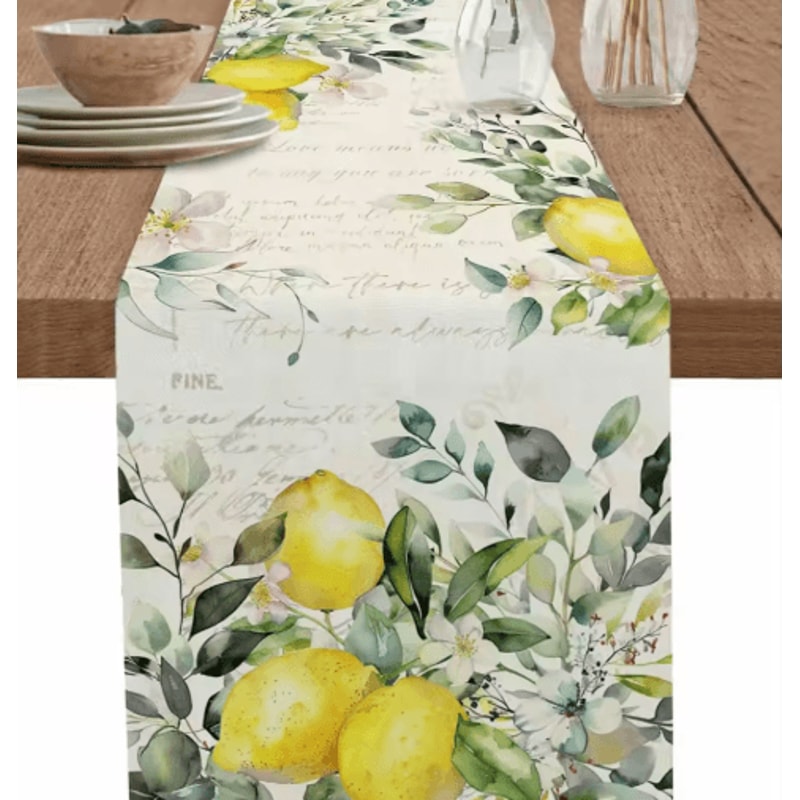 Eucalyptus Lemon Linen Table Runner Fresh Floral Spring Farmhouse Table Decor 0