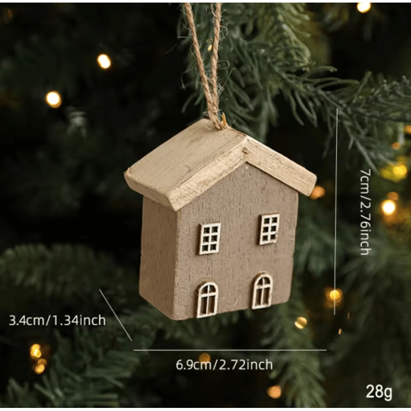 Wooden Christmas House Ornament Rustic Mini Log Cabin Tree Pendant Decor 1