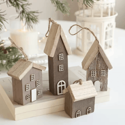 wooden christmas house ornament – rustic mini log cabin tree pendant decor