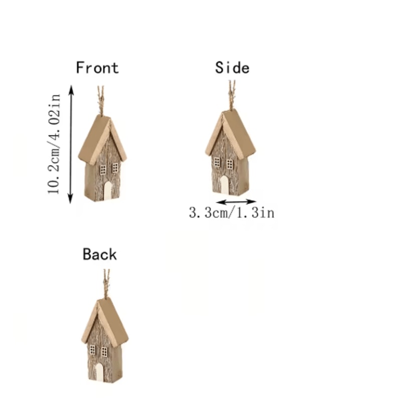 Wooden Christmas House Ornament Rustic Mini Log Cabin Tree Pendant Decor 6