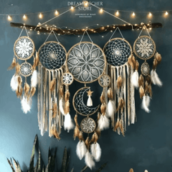boho macrame dream catcher set – 5-piece moon wall hanging decor for home & nursery