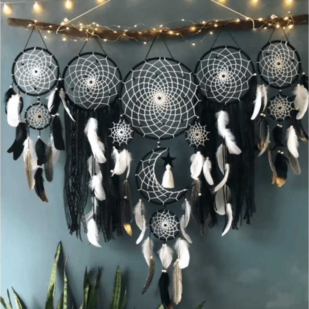 Boho Macrame Dream Catcher Set 5Piece Moon Wall Hanging Decor For Home Nursery 4