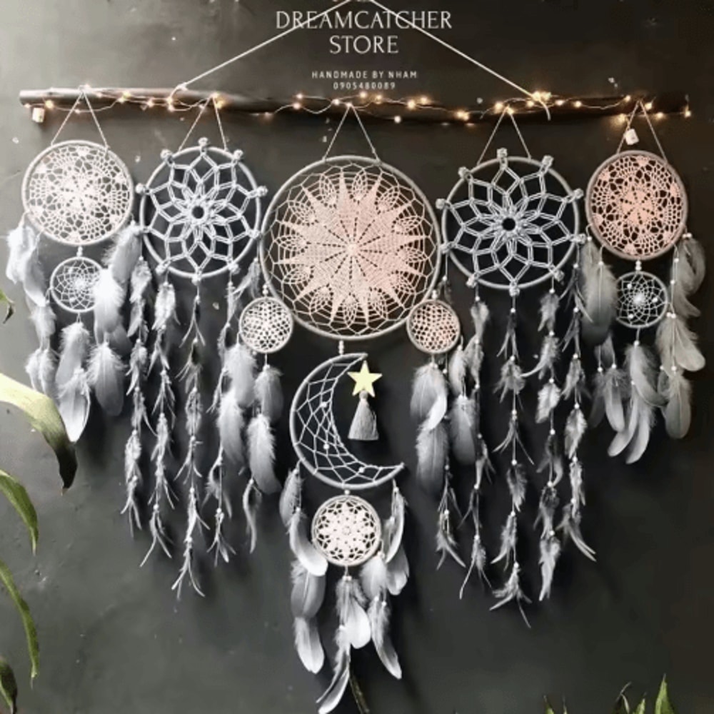 Boho Macrame Dream Catcher Set 5Piece Moon Wall Hanging Decor For Home Nursery 5