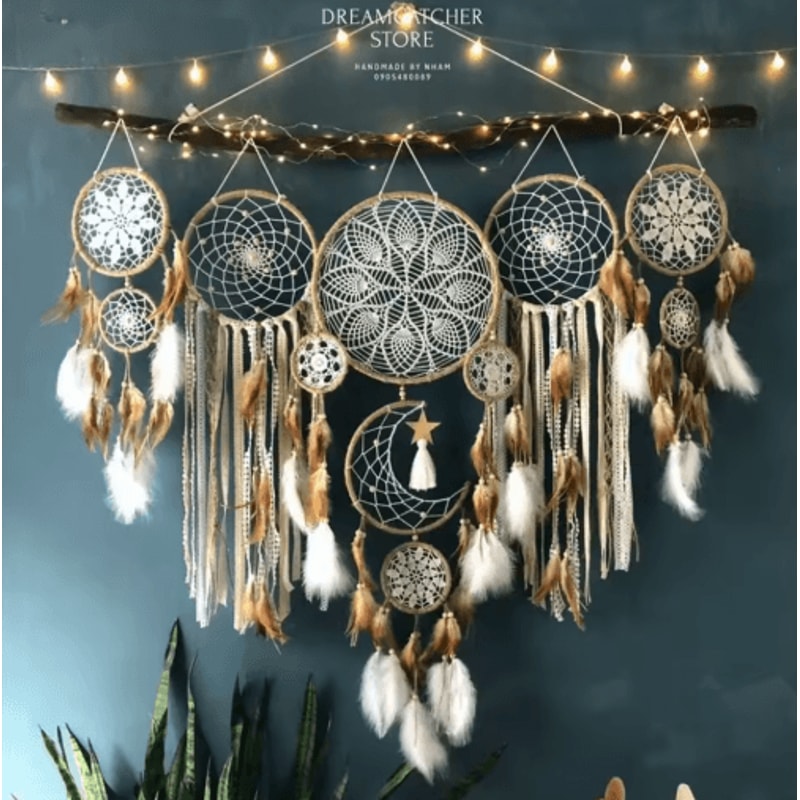 Boho Macrame Dream Catcher Set 5Piece Moon Wall Hanging Decor For Home Nursery 6