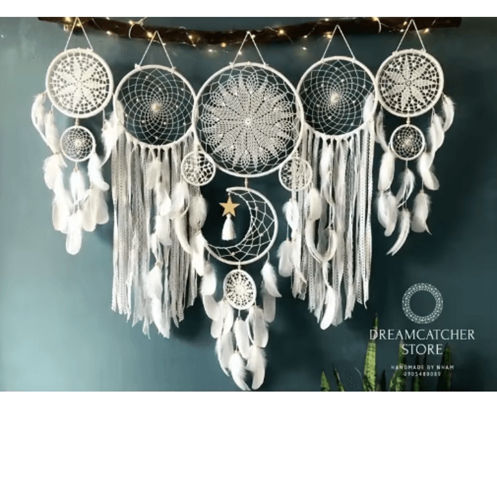 Boho Macrame Dream Catcher Set 5Piece Moon Wall Hanging Decor For Home Nursery 8