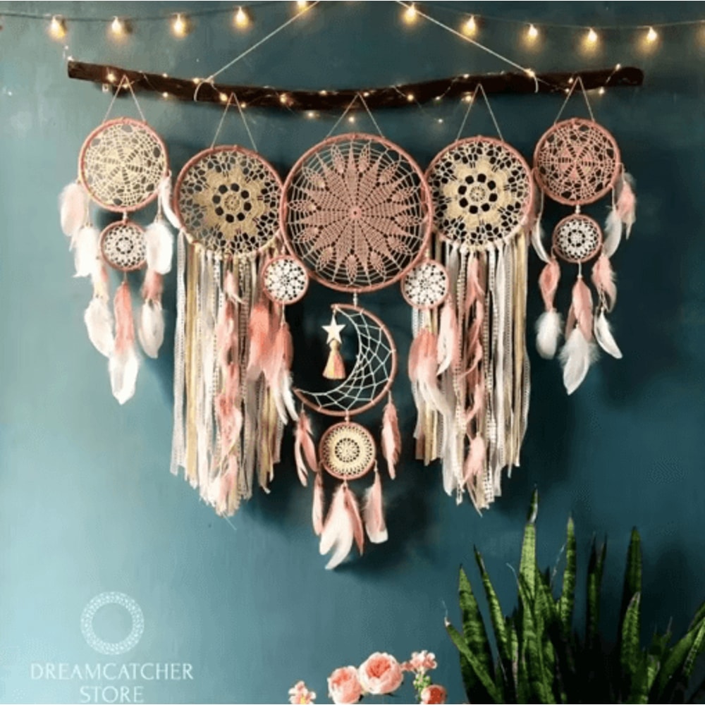 Boho Macrame Dream Catcher Set 5Piece Moon Wall Hanging Decor For Home Nursery 9