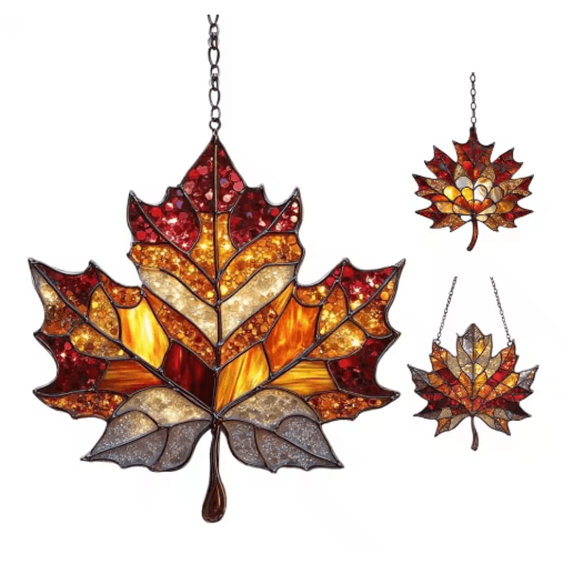 Acrylic Maple Leaf Light Catcher Autumn Thanksgiving Door Window Hanging Decor 4