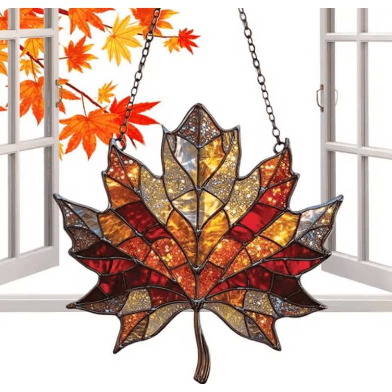 Acrylic Maple Leaf Light Catcher Autumn Thanksgiving Door Window Hanging Decor 5