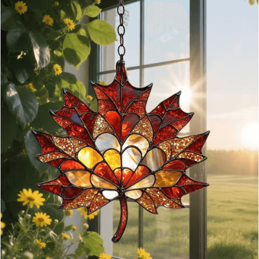 Acrylic Maple Leaf Light Catcher Autumn Thanksgiving Door Window Hanging Decor 7