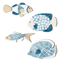 Wooden Nautical Fish Wall Decor Set Coastal Beach House Wall Art 4Piece 1