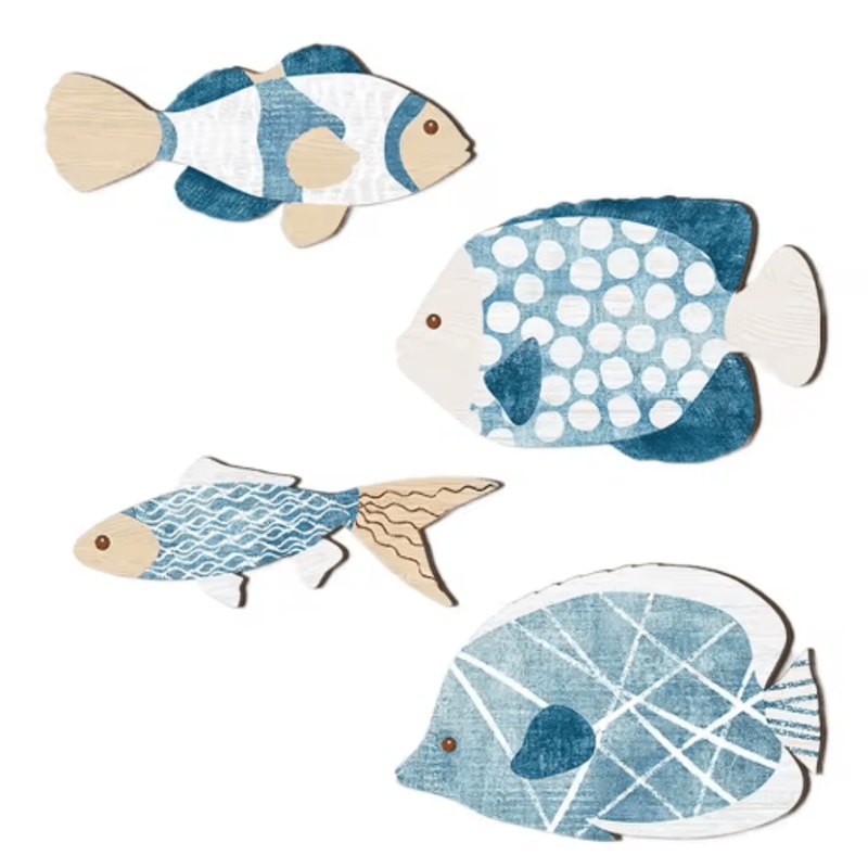 Wooden Nautical Fish Wall Decor Set Coastal Beach House Wall Art 4Piece 1
