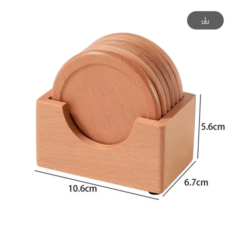 6Piece Walnut Wood Coasters Set Round Japanese Style Insulated Drink Coasters 1