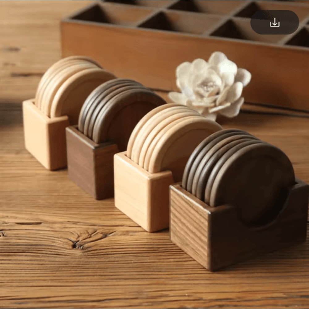 6Piece Walnut Wood Coasters Set Round Japanese Style Insulated Drink Coasters 4