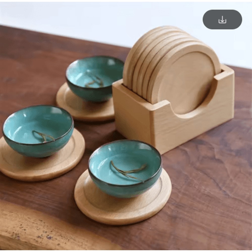 6Piece Walnut Wood Coasters Set Round Japanese Style Insulated Drink Coasters 6