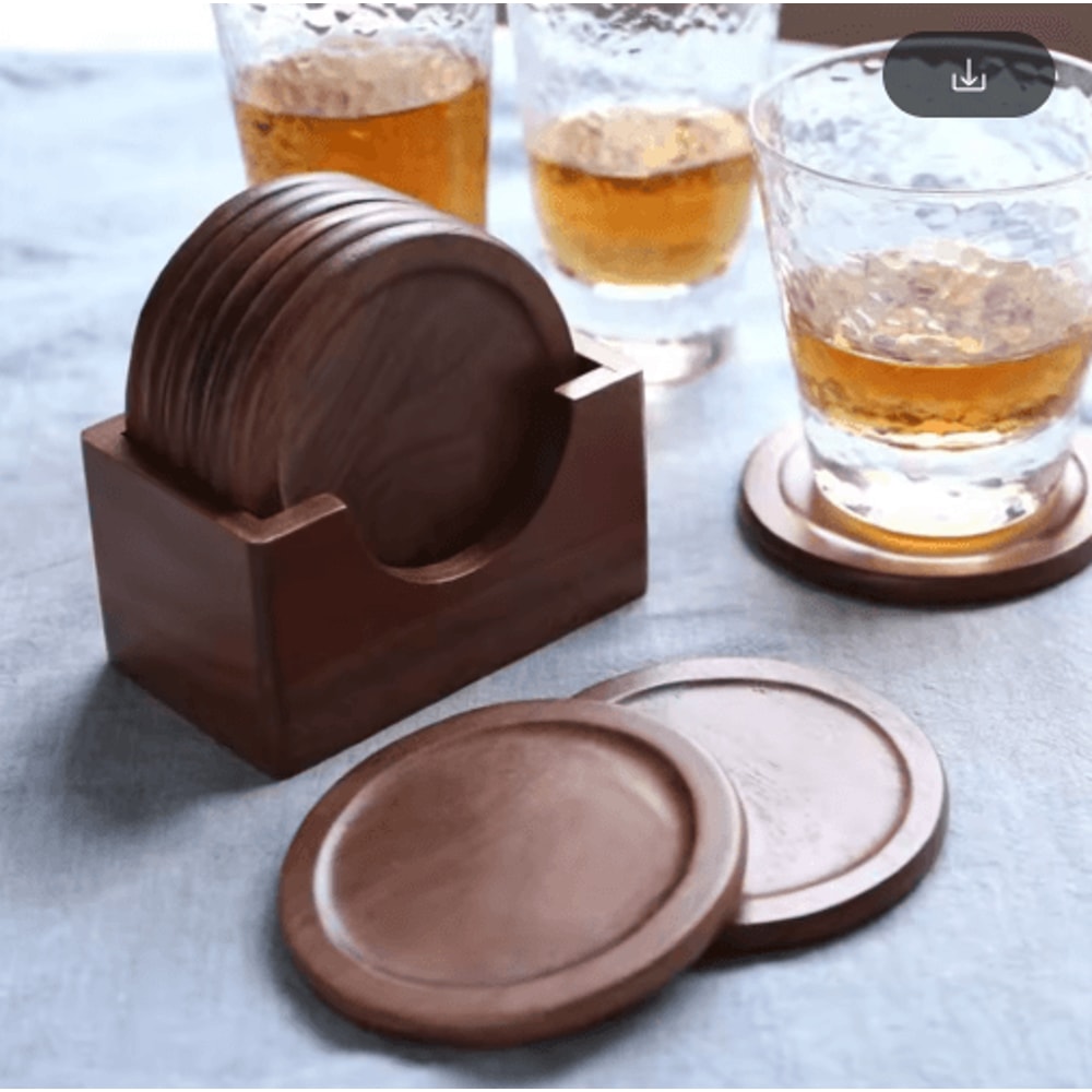 6Piece Walnut Wood Coasters Set Round Japanese Style Insulated Drink Coasters 7