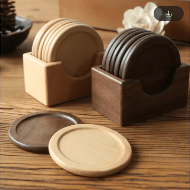 6Piece Walnut Wood Coasters Set Round Japanese Style Insulated Drink Coasters 0