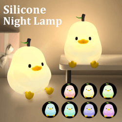 cute pear duck night light – 7-color touch control usb rechargeable silicone lamp