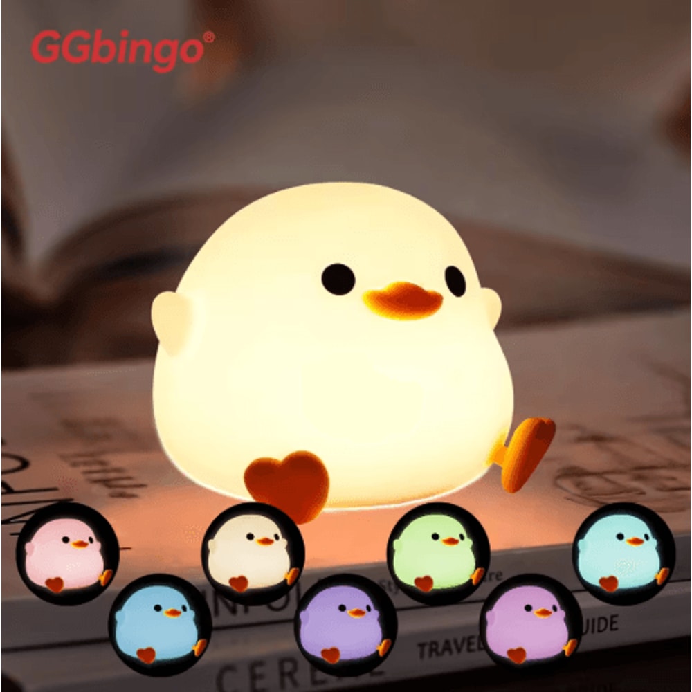 Cute Pear Duck Night Light 7Color Touch Control USB Rechargeable Silicone Lamp 4
