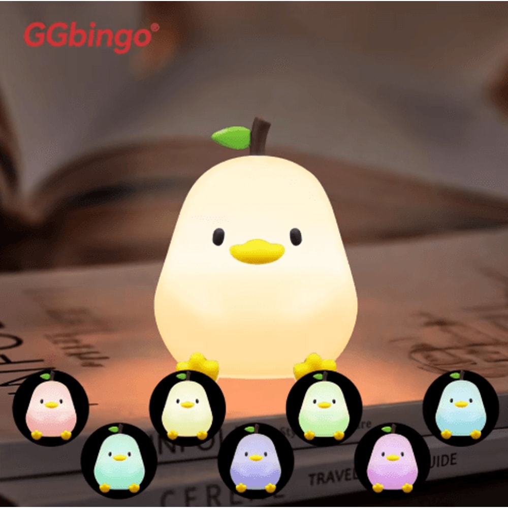 Cute Pear Duck Night Light 7Color Touch Control USB Rechargeable Silicone Lamp 6