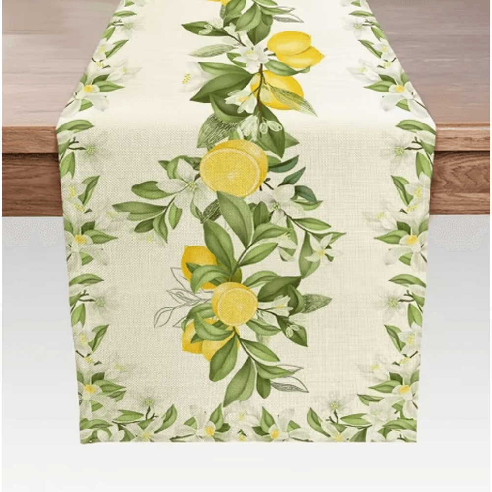 Lemon Floral Linen Table Runner Fresh Spring Summer Farmhouse Table Decor 0