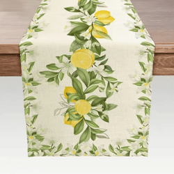 lemon & floral linen table runner – fresh spring summer farmhouse table decor