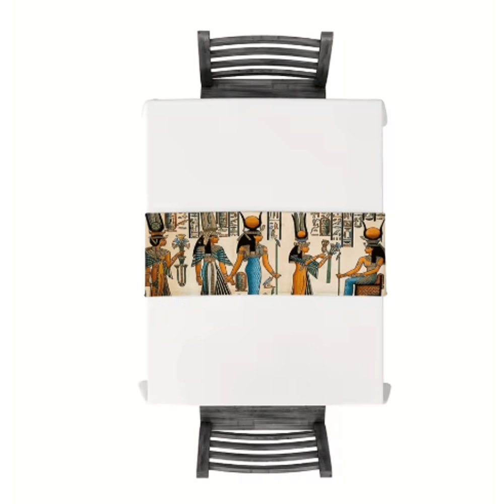 Ancient Egyptian Linen Table Runner Ethnic Mural Boho Farmhouse Dining Decor 2