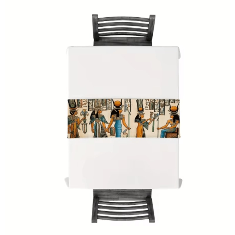 Ancient Egyptian Linen Table Runner Ethnic Mural Boho Farmhouse Dining Decor 2
