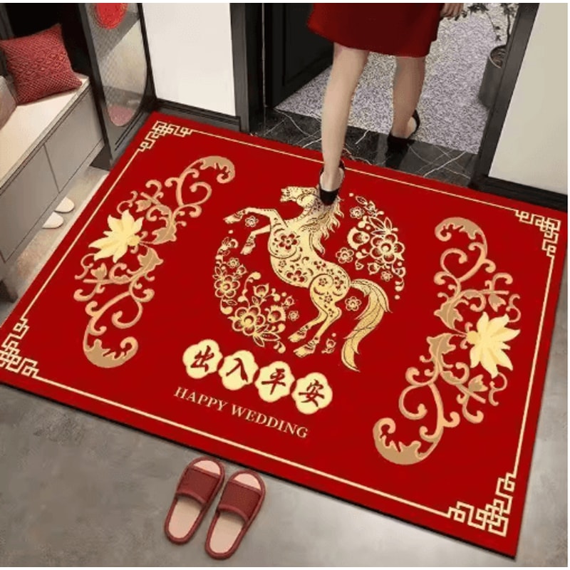 Chinese New Year Red Gold Rug Year Of The Horse Lucky Festival Floor Ma 2