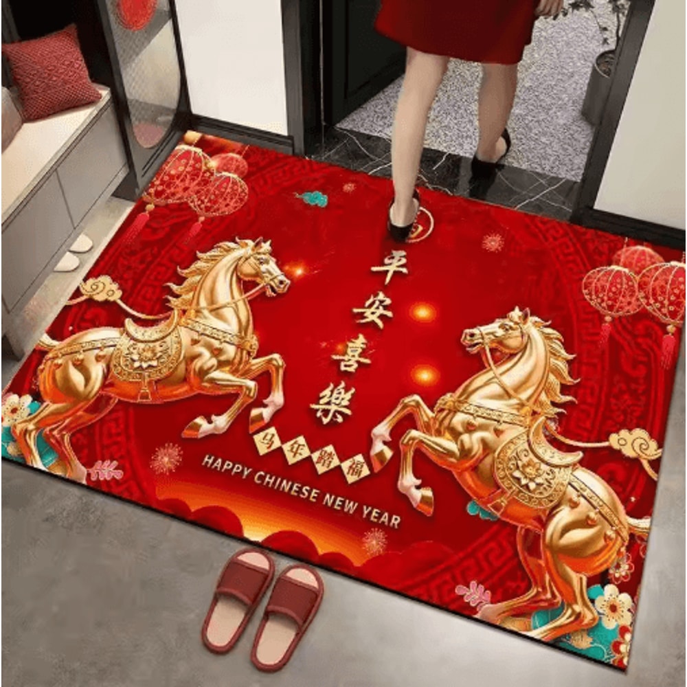 Chinese New Year Red Gold Rug Year Of The Horse Lucky Festival Floor Ma 4