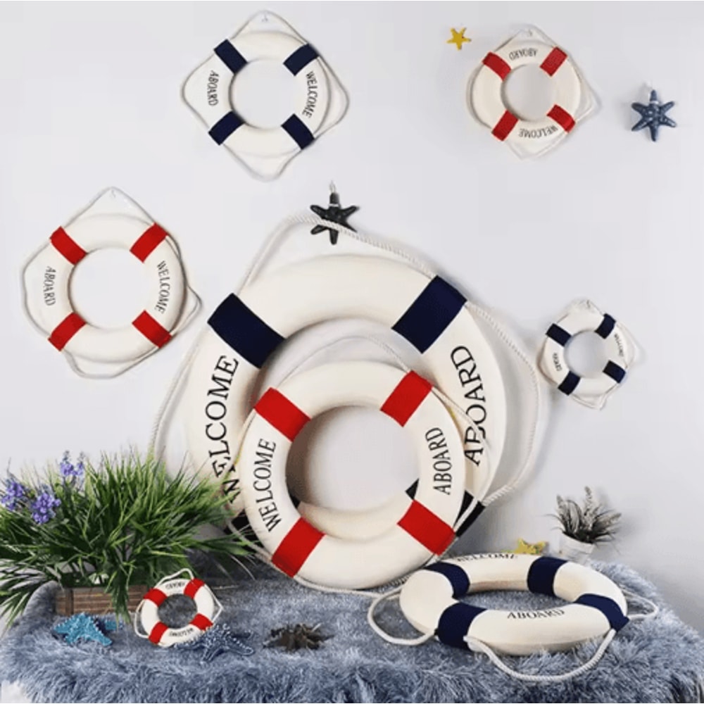 Nautical Life Buoy Wall Decor Red Blue Coastal Beach House Accent 5