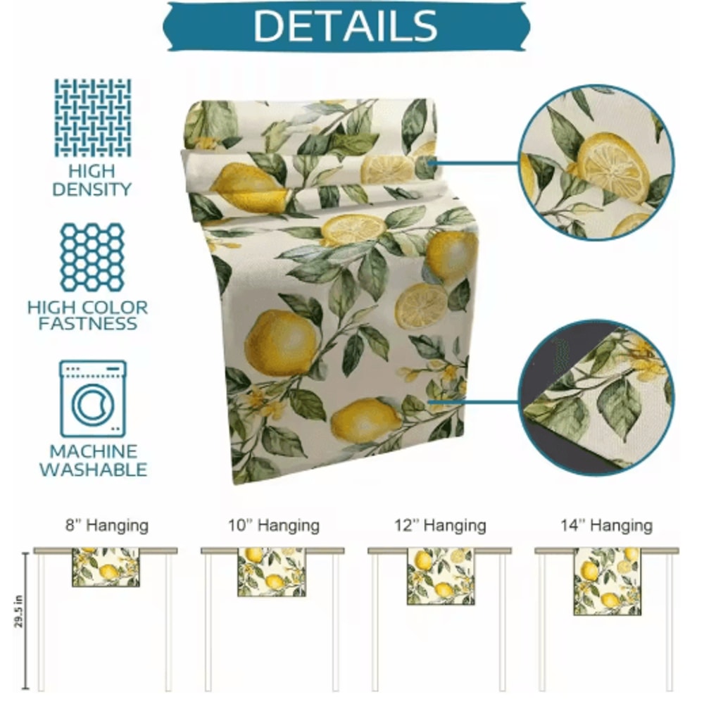 Watercolor Lemon Linen Table Runner Fresh Summer Floral Kitchen Dining Decor 2