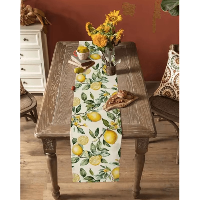 Watercolor Lemon Linen Table Runner Fresh Summer Floral Kitchen Dining Decor 6