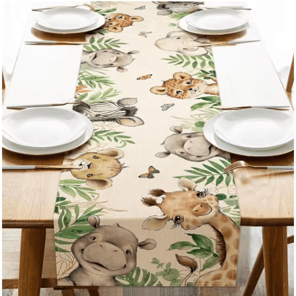 Vintage Floral Bird Linen Table Runner Farmhouse Summer Garden Dining Decor 2
