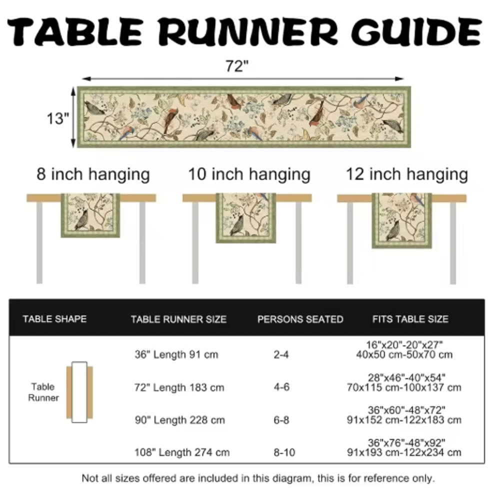 Vintage Floral Bird Linen Table Runner Farmhouse Summer Garden Dining Decor 4