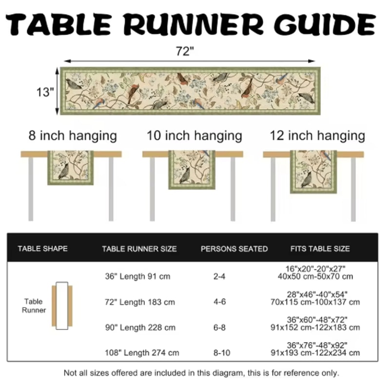 Vintage Floral Bird Linen Table Runner Farmhouse Summer Garden Dining Decor 4